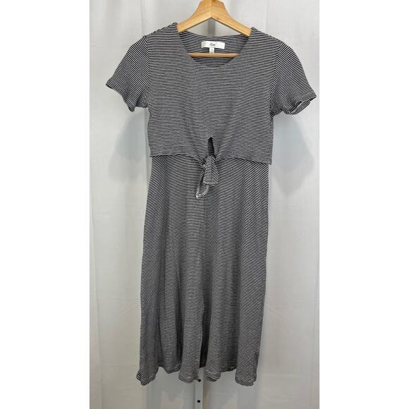 RIPE Maternity Freya Nursing Dress Striped Tie Front Short Sleeve Black White S - Picture 1 of 11
